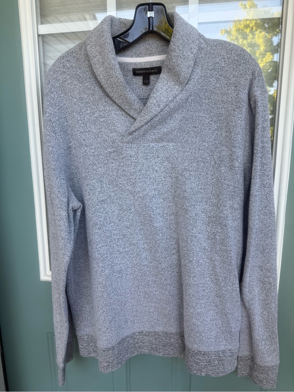 Banana Republic Men’s Large Shawl Collar Sweatshirt Gray Heather Fleece Pullover